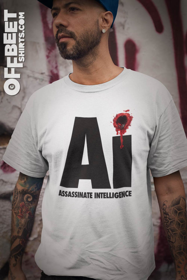 AI Assassinate Intelligence Men's Graphic T-Shirts. © Offbeet Shirts