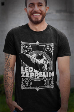 Led Zeppelin No3 graphic T-Shirt. Iconic design featuring the Hindenburg Zeppelin in full crash mode which has become synonymous with band.. For all the Zeppelin fans… enjoy Mens black I  Offbeet Shirts