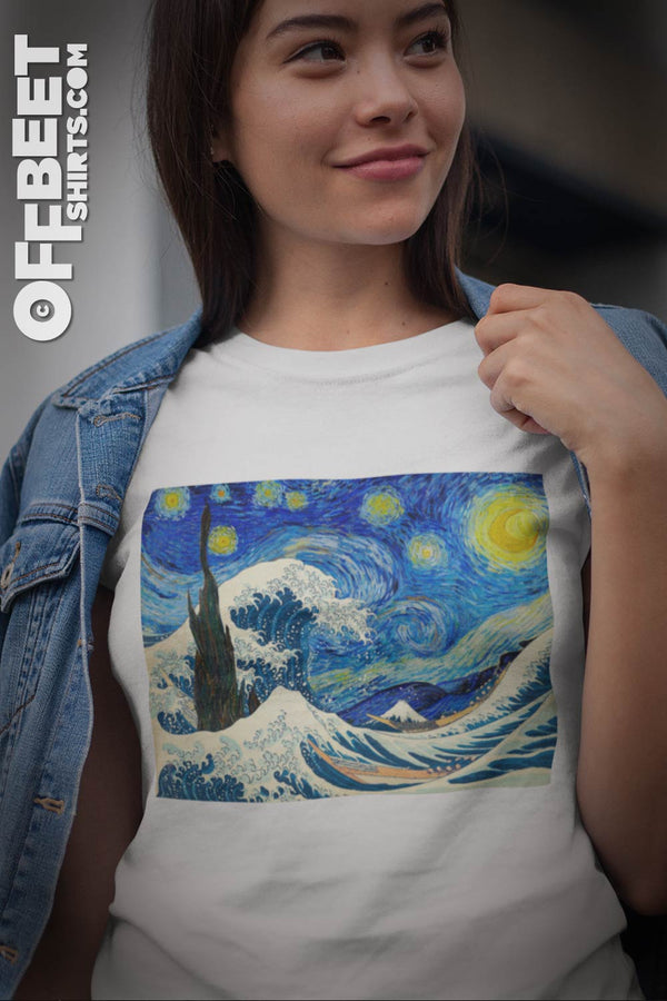 The Great Wave under a Starry Night Woman's Graphic T-shirt Offbeet Shirts