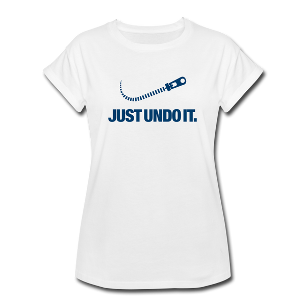 Just undo it shirt. Featuring zipper swish graphic. We all love the classic Nike brand, this is a playful take on the famous brand positioning.  White Mens or Womens t-shirt. ©Offbeet Shirts.