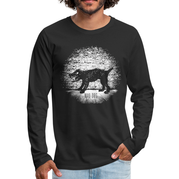 Mad Dog Long Sleeve Graphic T-Shirt - black, Graphic T-Shirt. Show everyone your a mad mother f*cker colleagues. White wall and black dog  © 2019 Offbeet Shirts original design.