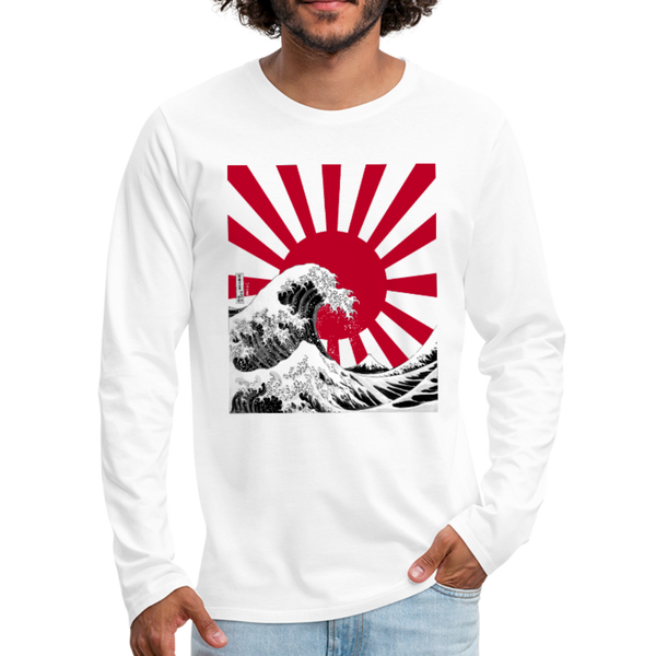 The Great Wave Under a Rising Sun Long Sleeve Graphic Tee - white