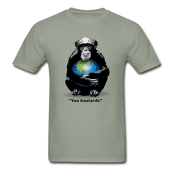 Protective Primate - You Bastards Men’s Graphic T-shirt - stonewash green
