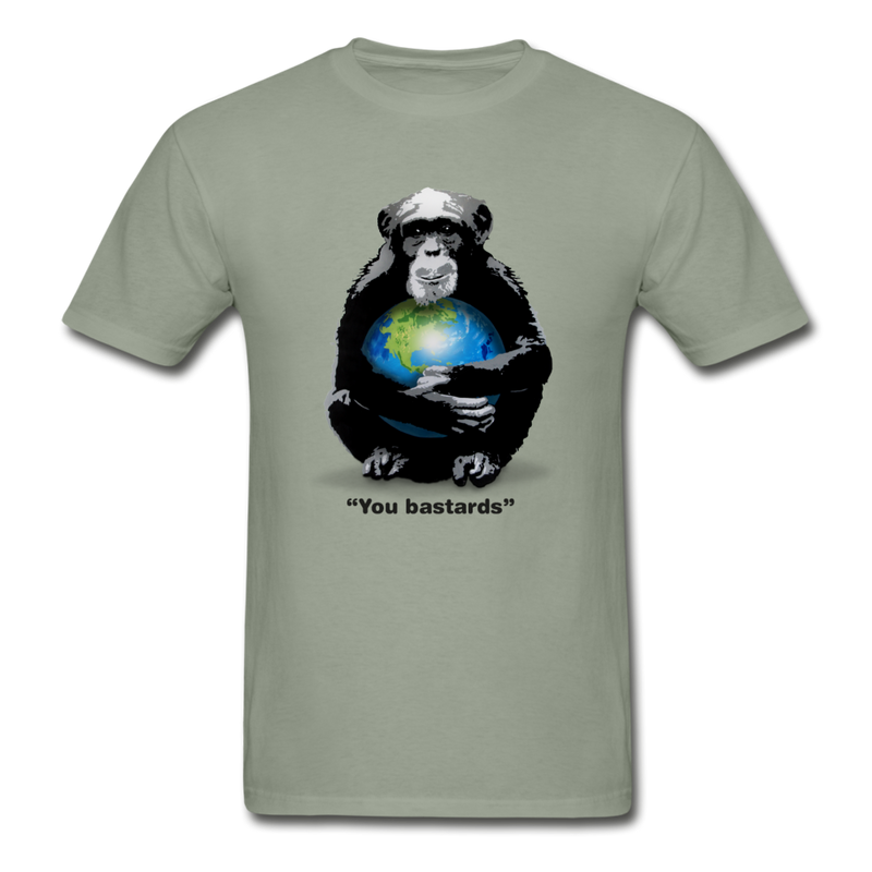 Protective Primate - You Bastards Men’s Graphic T-shirt - stonewash green