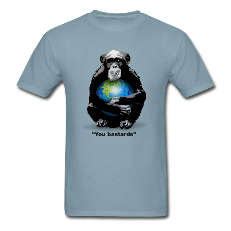 Protective Primate - You Bastards Men’s Graphic T-shirt - stonewash blue