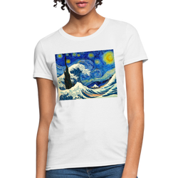 The Great Wave under a Starry Night Woman's Graphic T-shirt - white