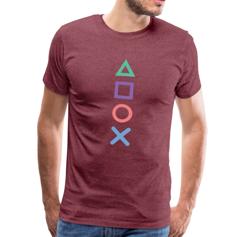 Playstation Gamer Console Symbols Mens Graphic Tee - heather burgundy