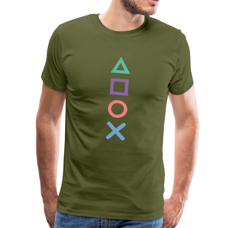 Playstation Gamer Console Symbols Mens Graphic Tee - olive green