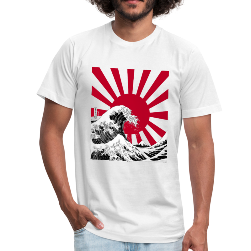 The Great Wave Under a rising sun Mens Graphic Tee - white